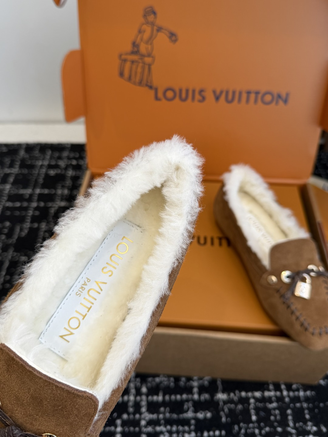 Louis Vuitton Brown Suede Shearling-Lined Moccasin Loafers