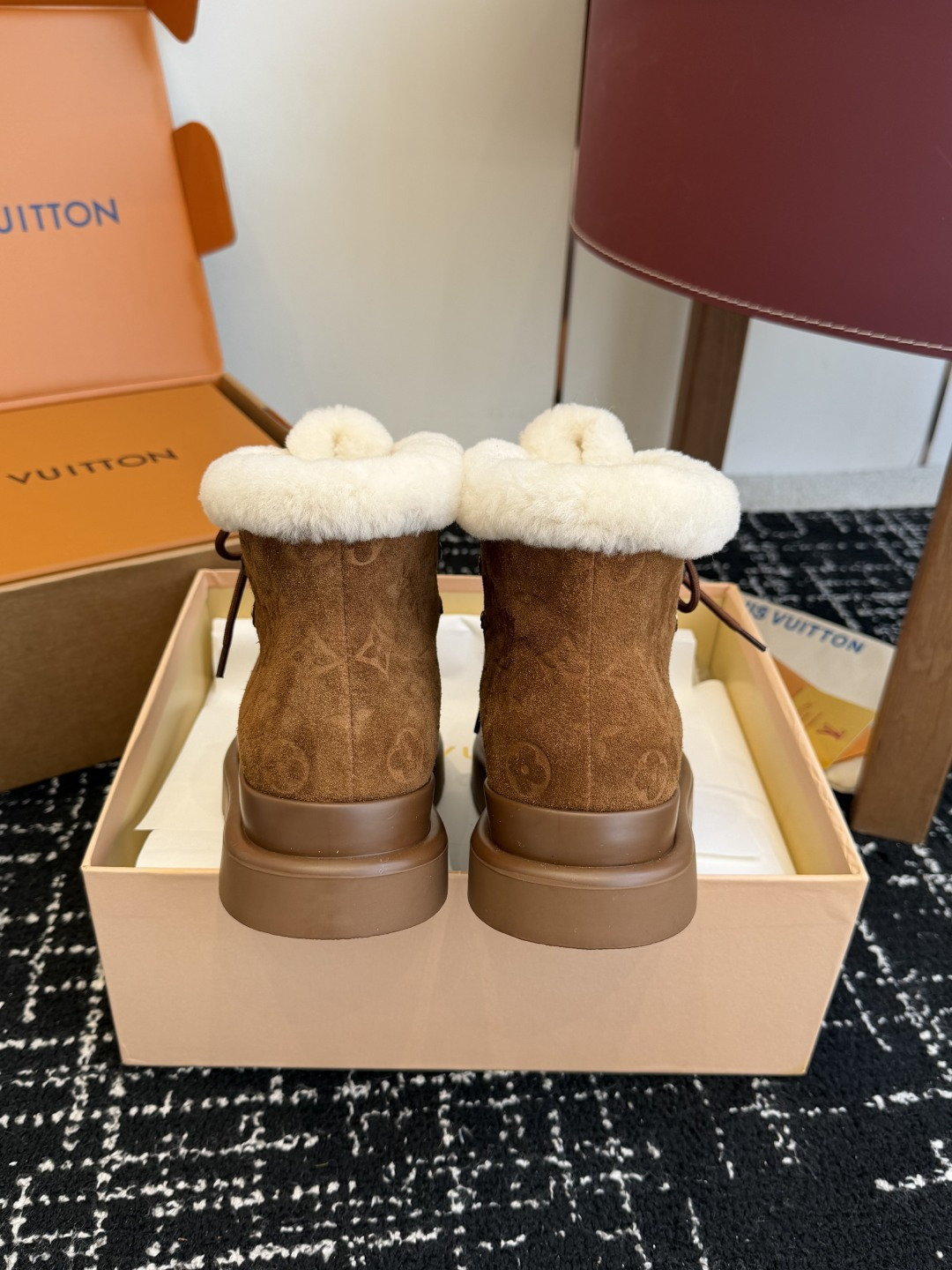 Louis Vuitton Women's Brown Suede Shearling-Lined Ankle Boots
