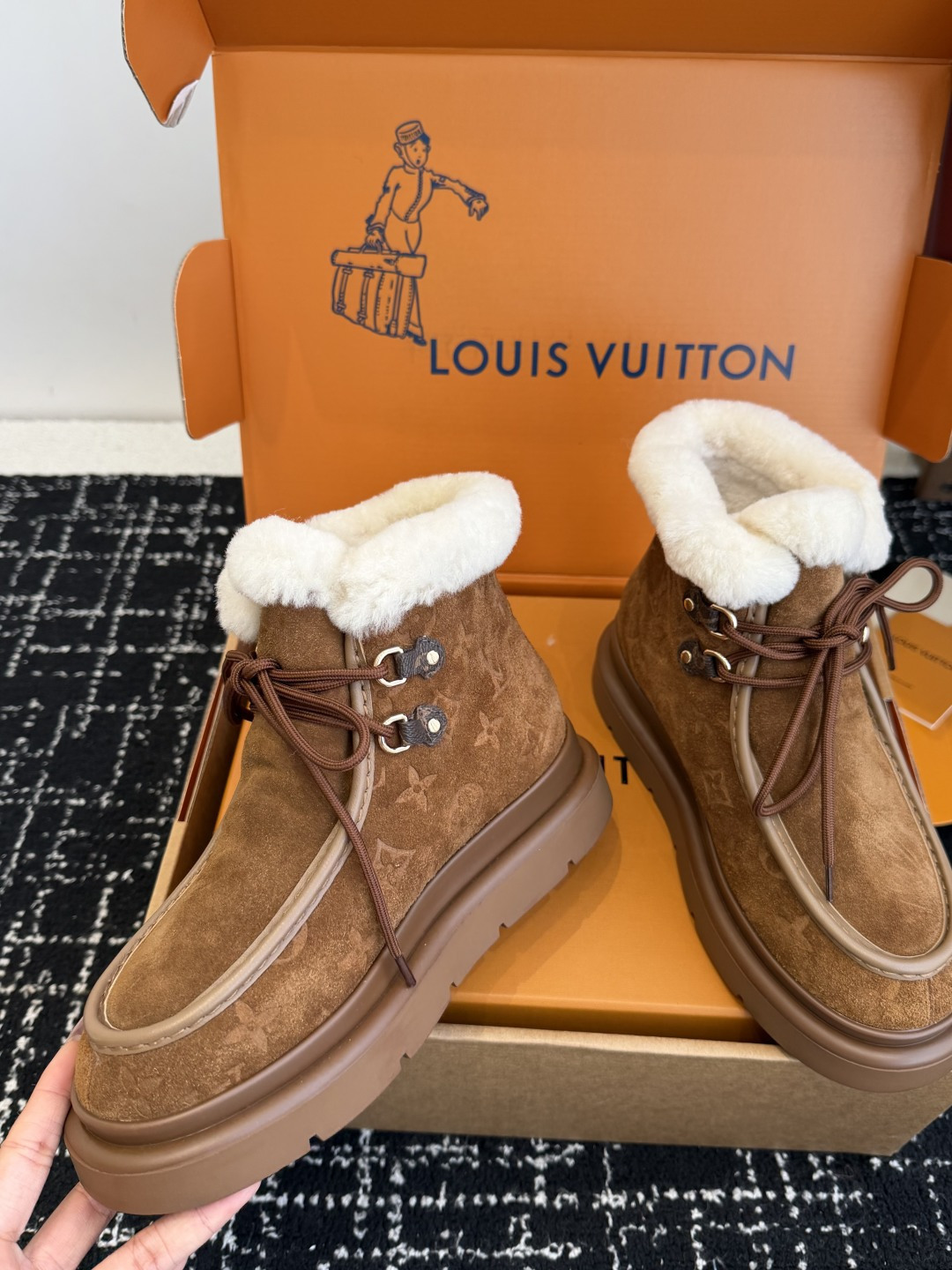 Louis Vuitton Women's Brown Suede Shearling-Lined Ankle Boots