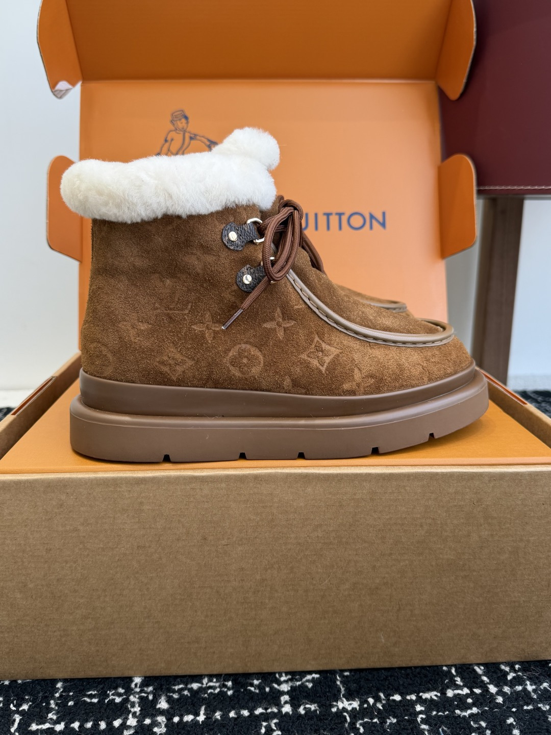 Louis Vuitton Women's Brown Suede Shearling-Lined Ankle Boots