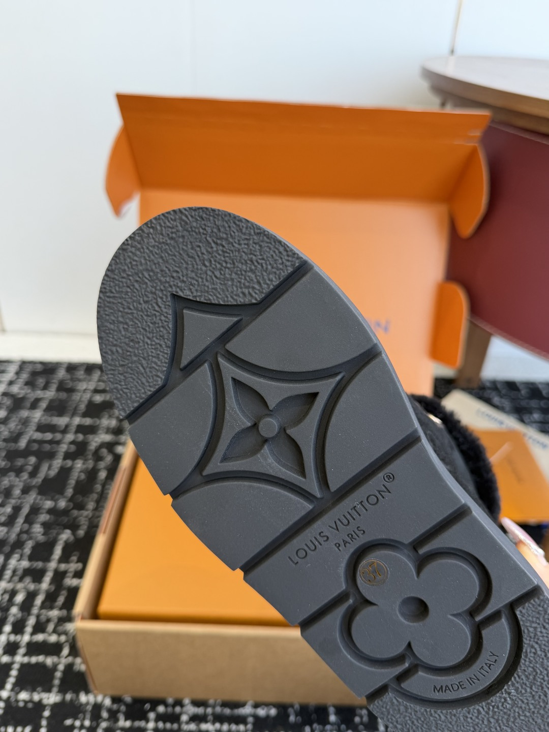 Louis Vuitton Aspen Ankle Boot Black Suede with Shearling Trim