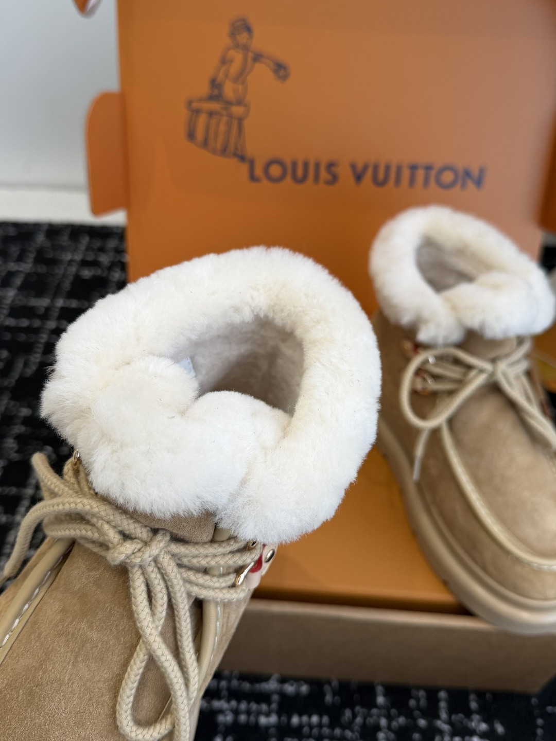 Louis Vuitton Beige Suede Shearling Boots - Luxury Winter Footwear