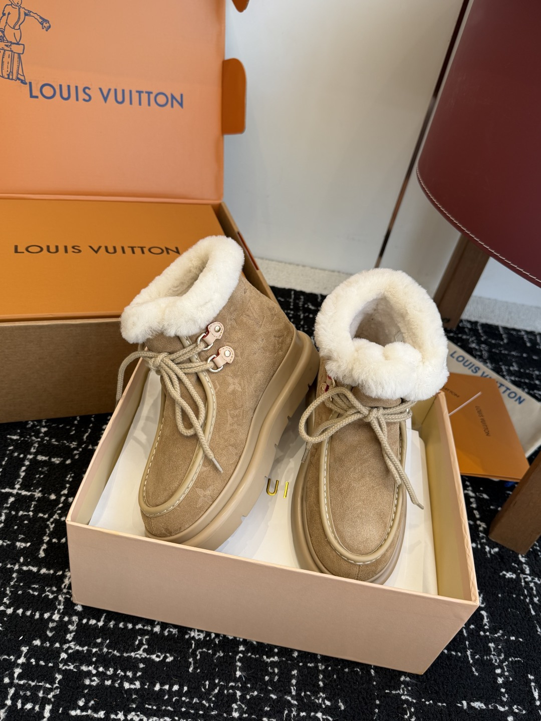 Louis Vuitton Beige Suede Shearling Boots - Luxury Winter Footwear