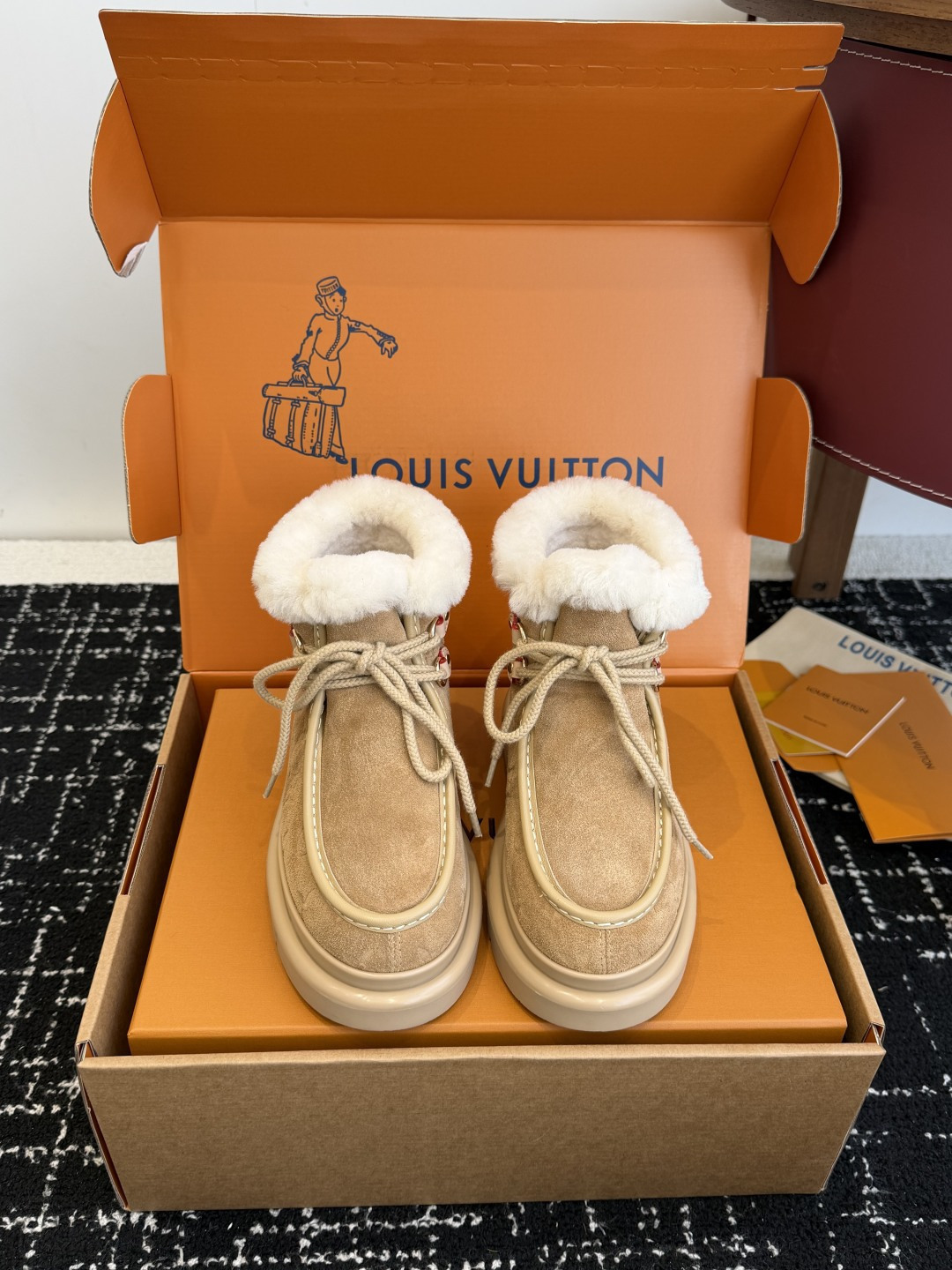 Louis Vuitton Beige Suede Shearling Boots – Luxury Winter Footwear