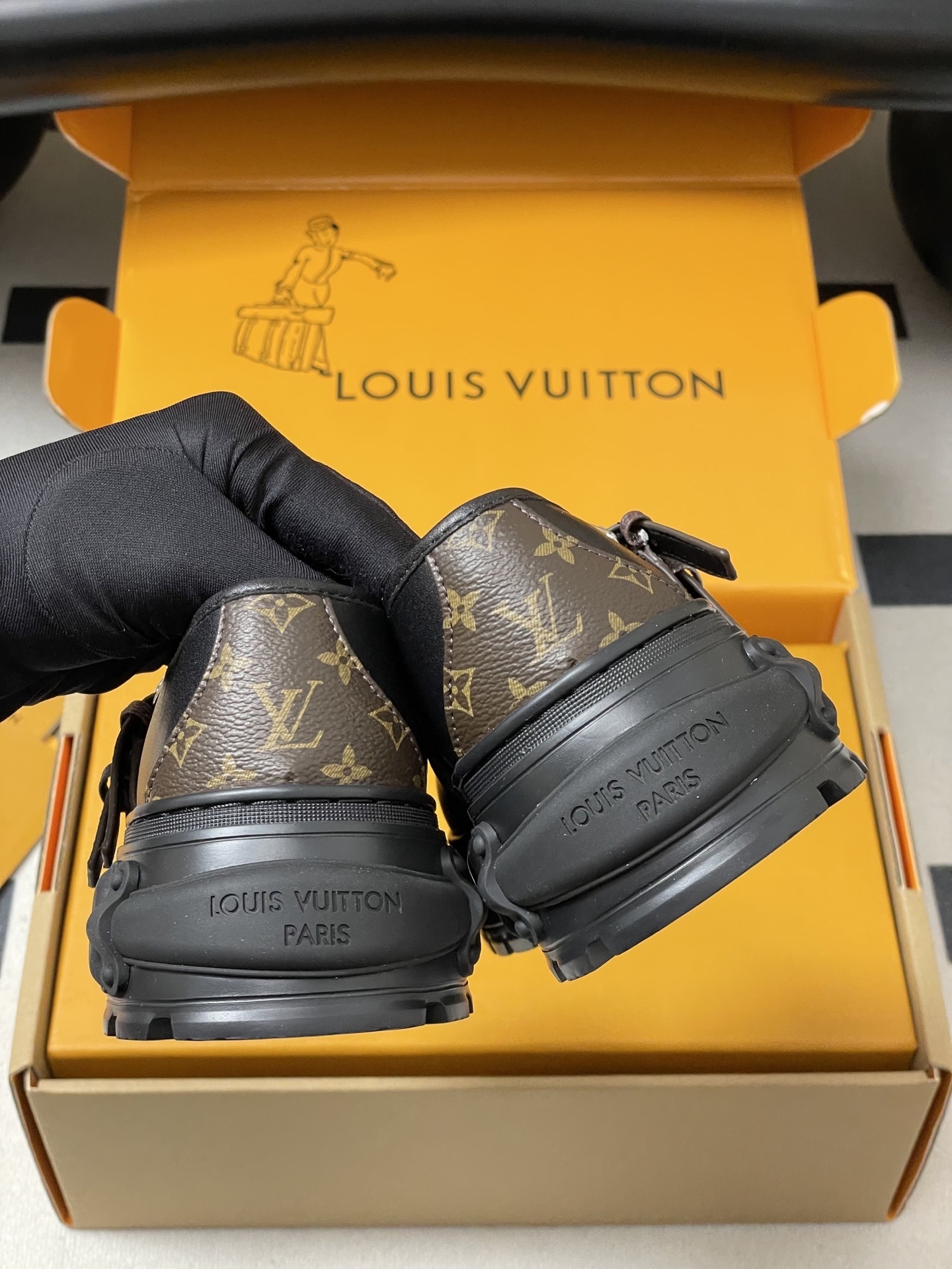 Women's Chunky Black Mary Jane Shoes with Monogram Canvas Straps