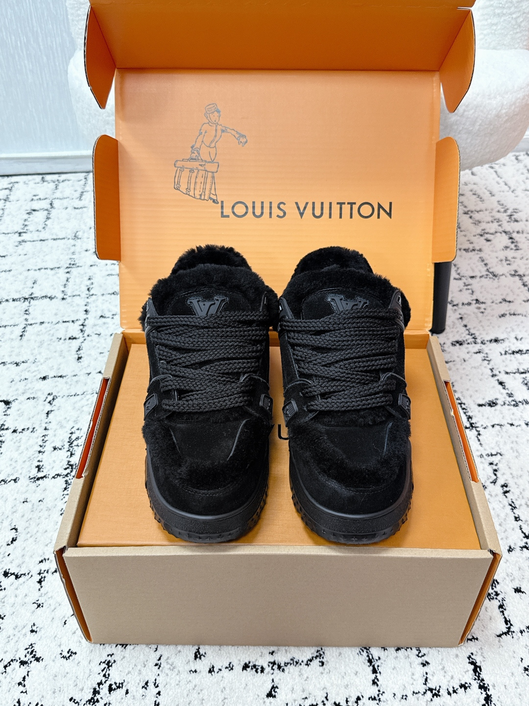 Louis Vuitton LV Skate Sneaker Black Suede and Shearling Luxury Shoes