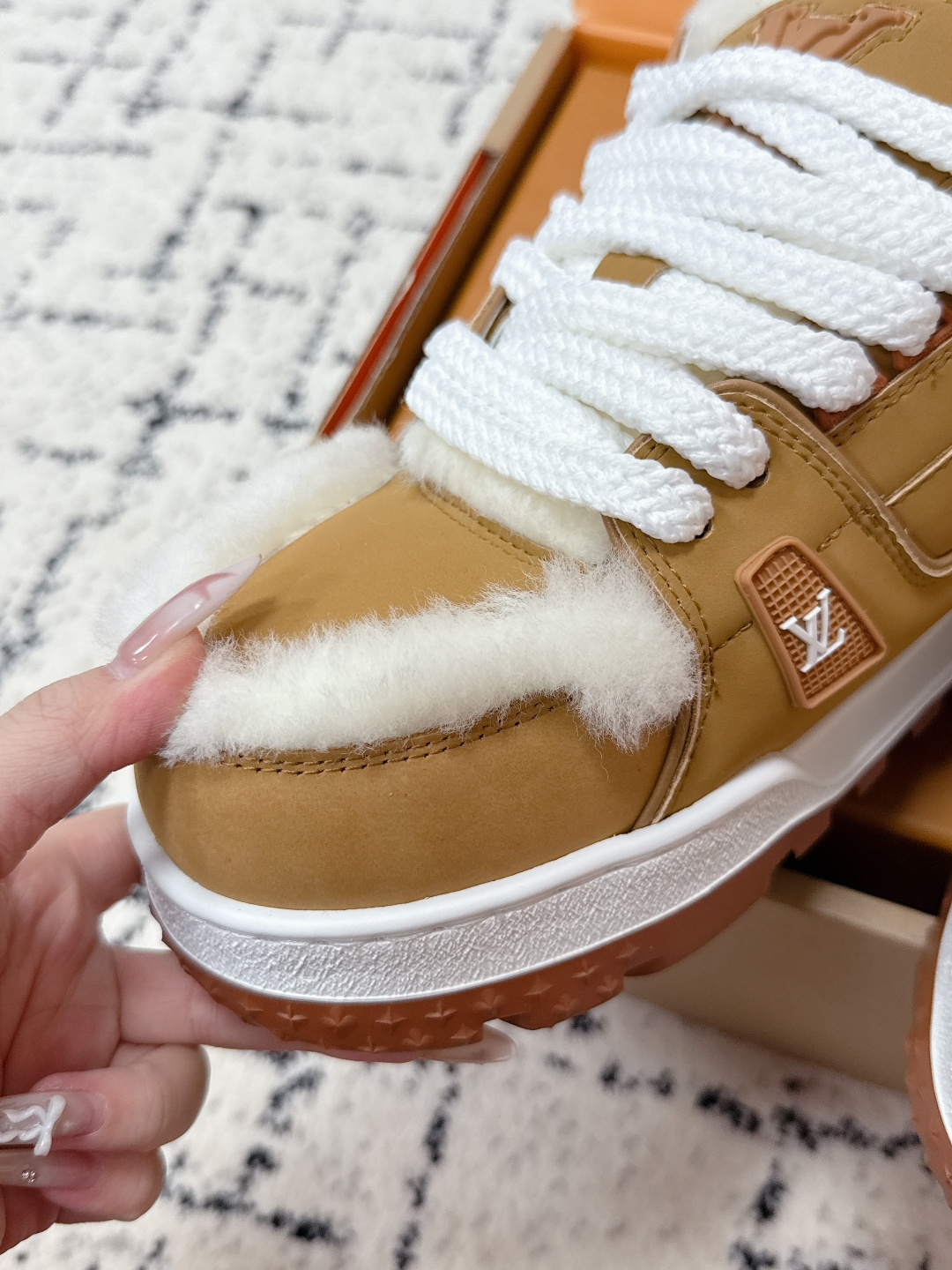 Louis Vuitton Tan Suede Shearling Sneakers - Luxury Winter Style