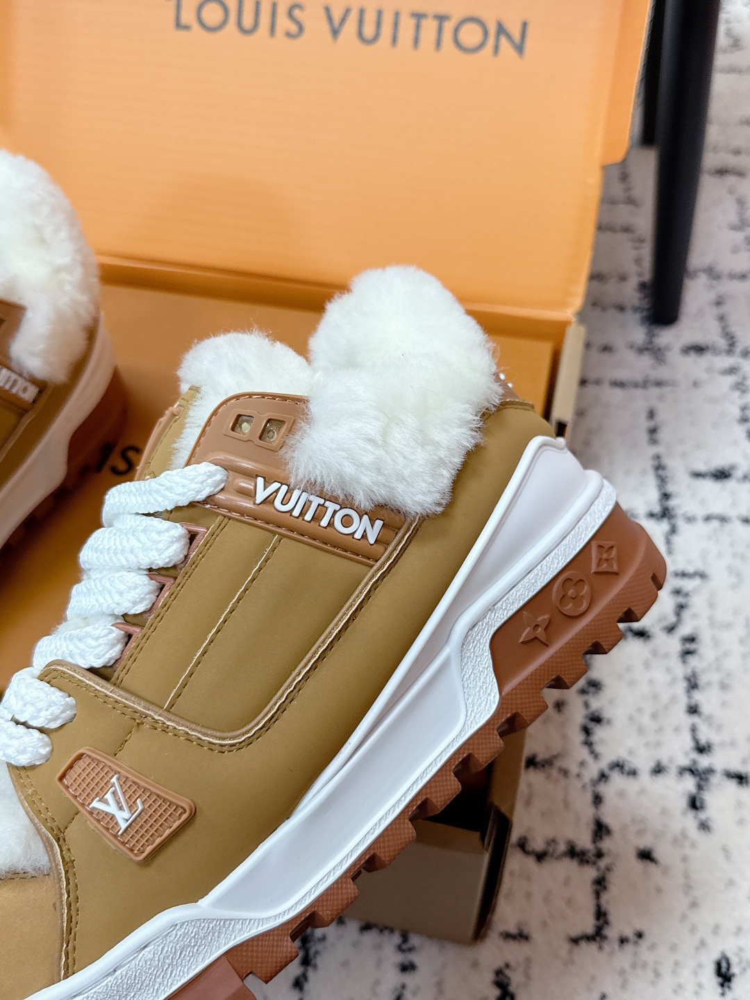 Louis Vuitton Tan Suede Shearling Sneakers - Luxury Winter Style