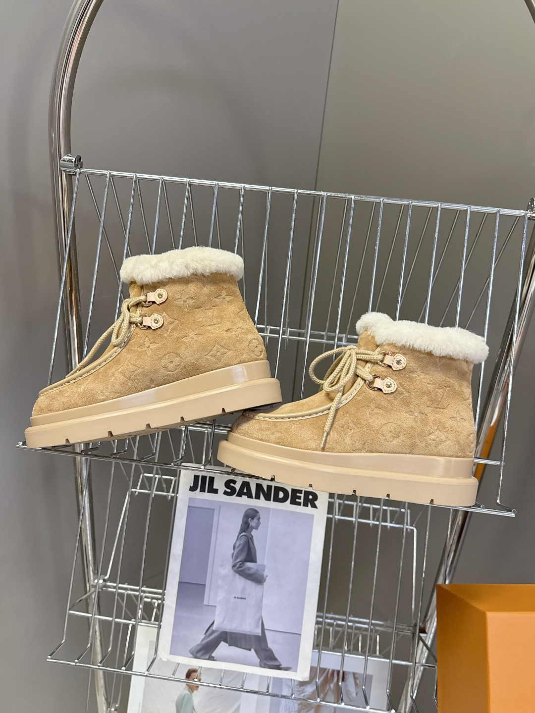 Women's Luxury Beige Suede Shearling Platform Winter Ankle Boots