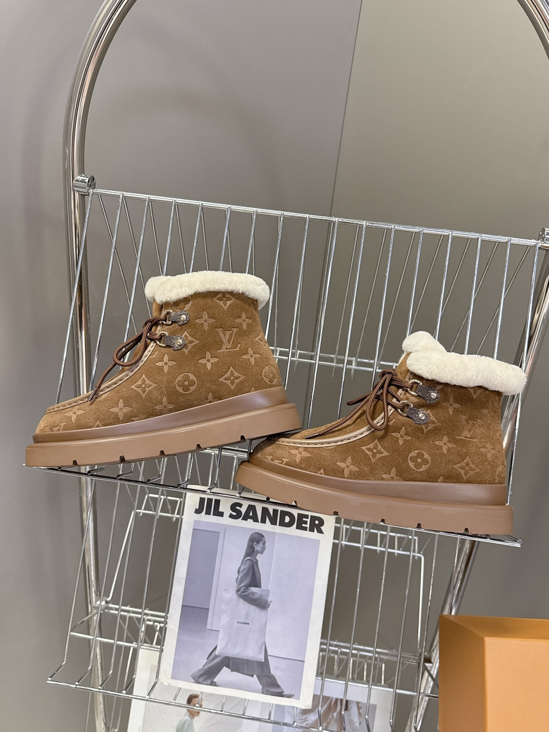 Louis Vuitton Women's Brown Suede Shearling Monogram Winter Boots