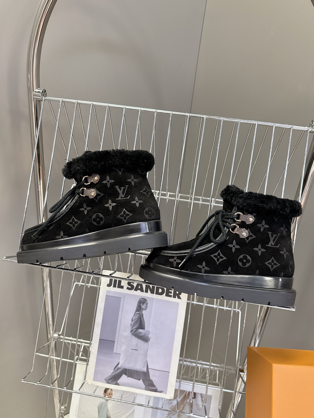 Louis Vuitton Women's Black Suede & Shearling Platform Ankle Boots