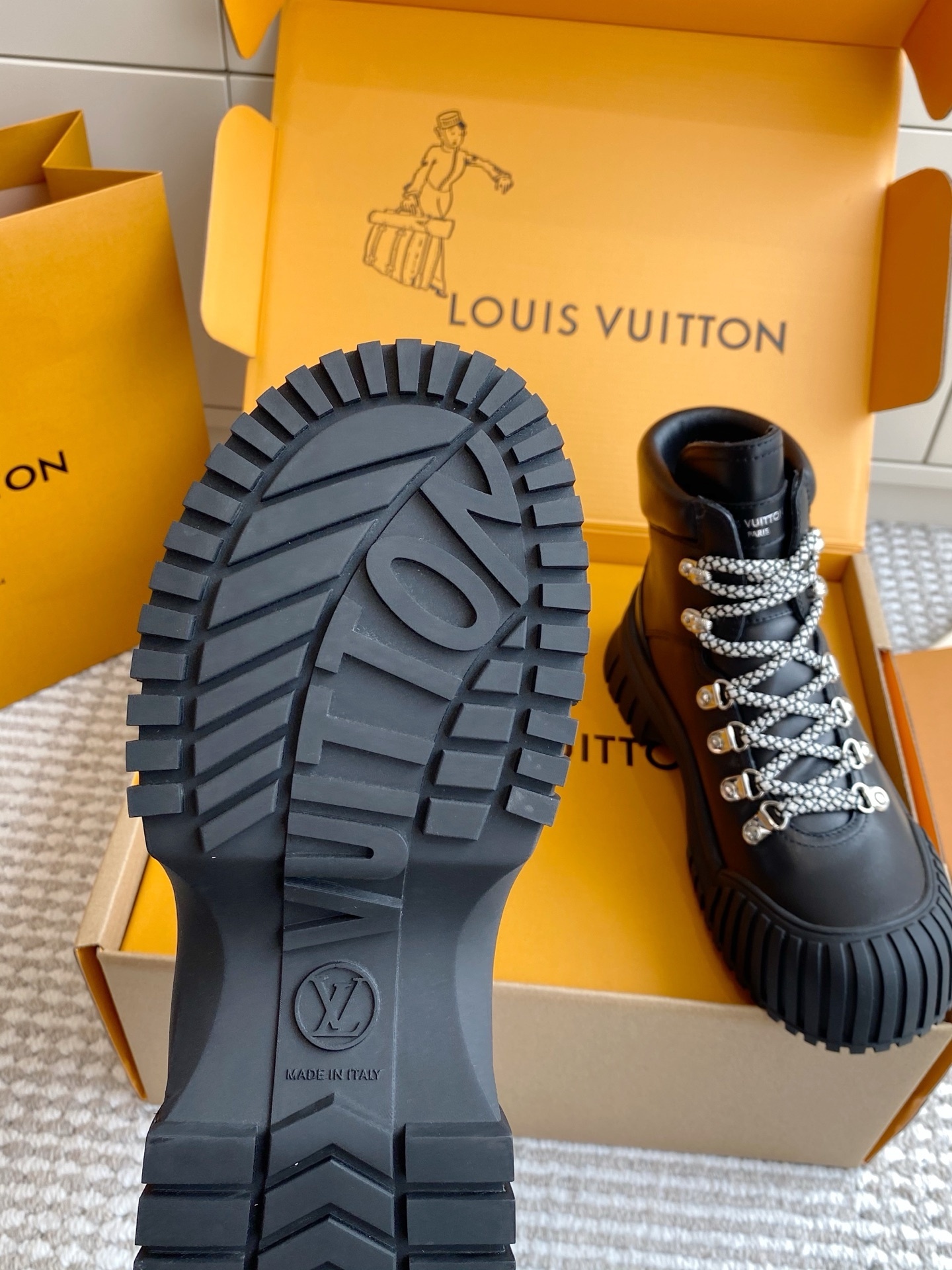 Louis Vuitton Black Leather Platform Ankle Boots