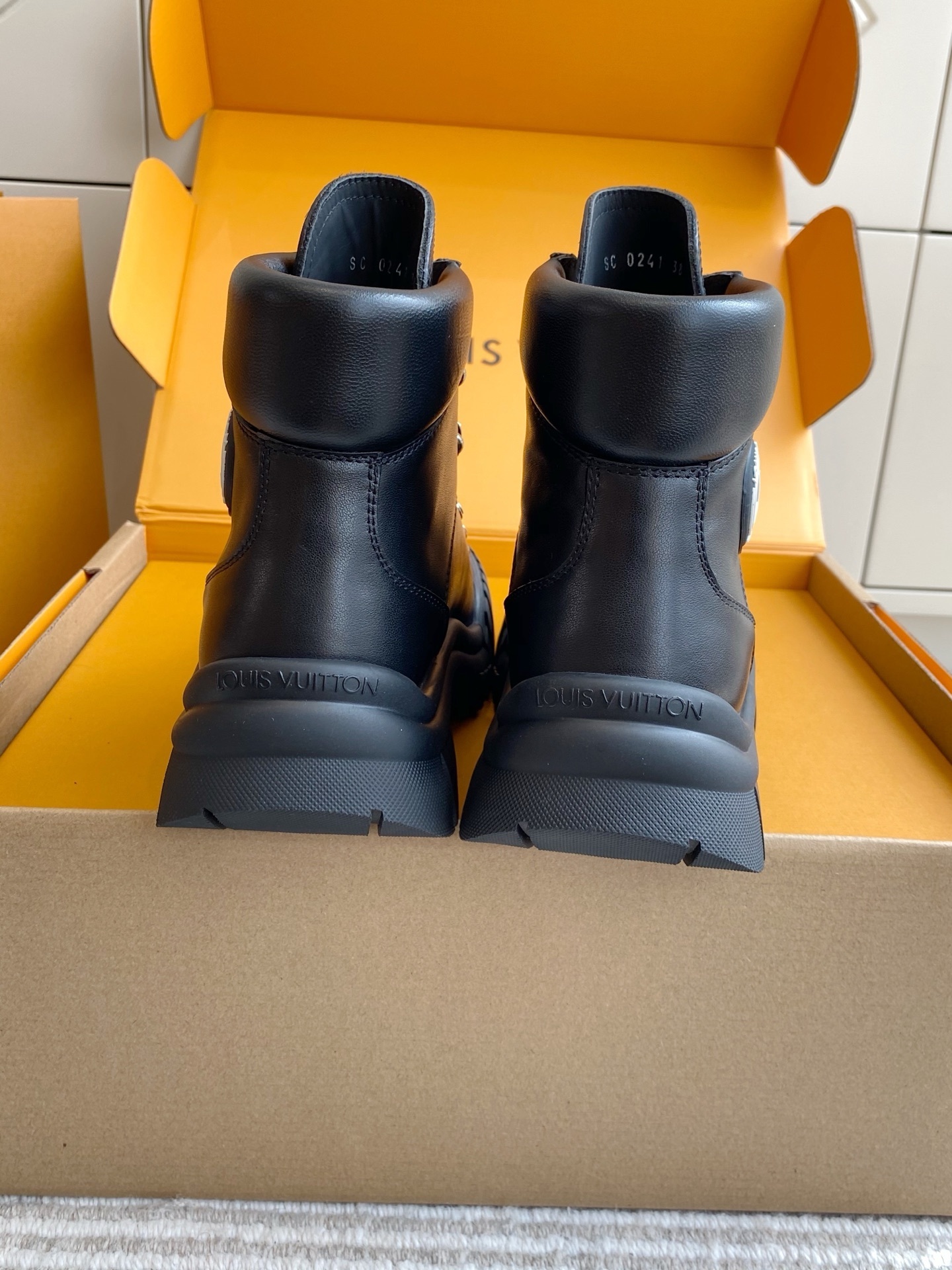 Louis Vuitton Black Leather Platform Ankle Boots