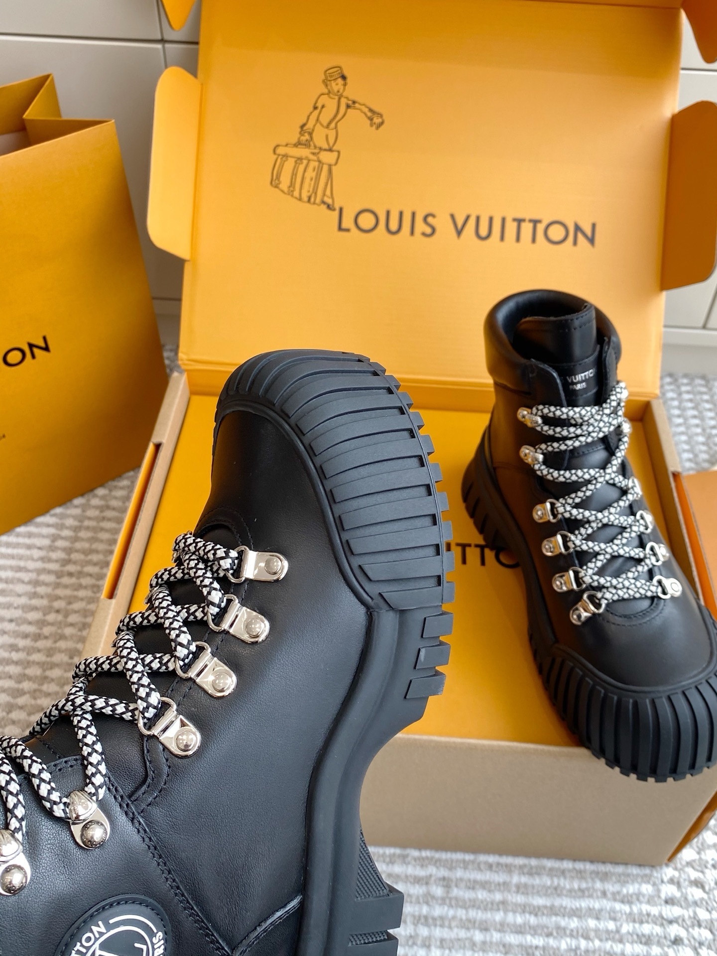 Louis Vuitton Black Leather Platform Ankle Boots