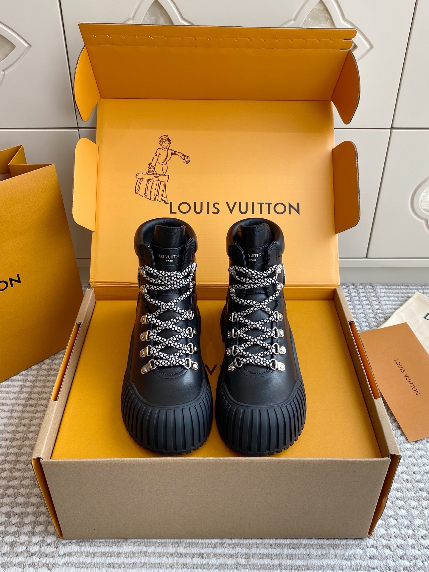 Louis Vuitton Black Leather Platform Ankle Boots