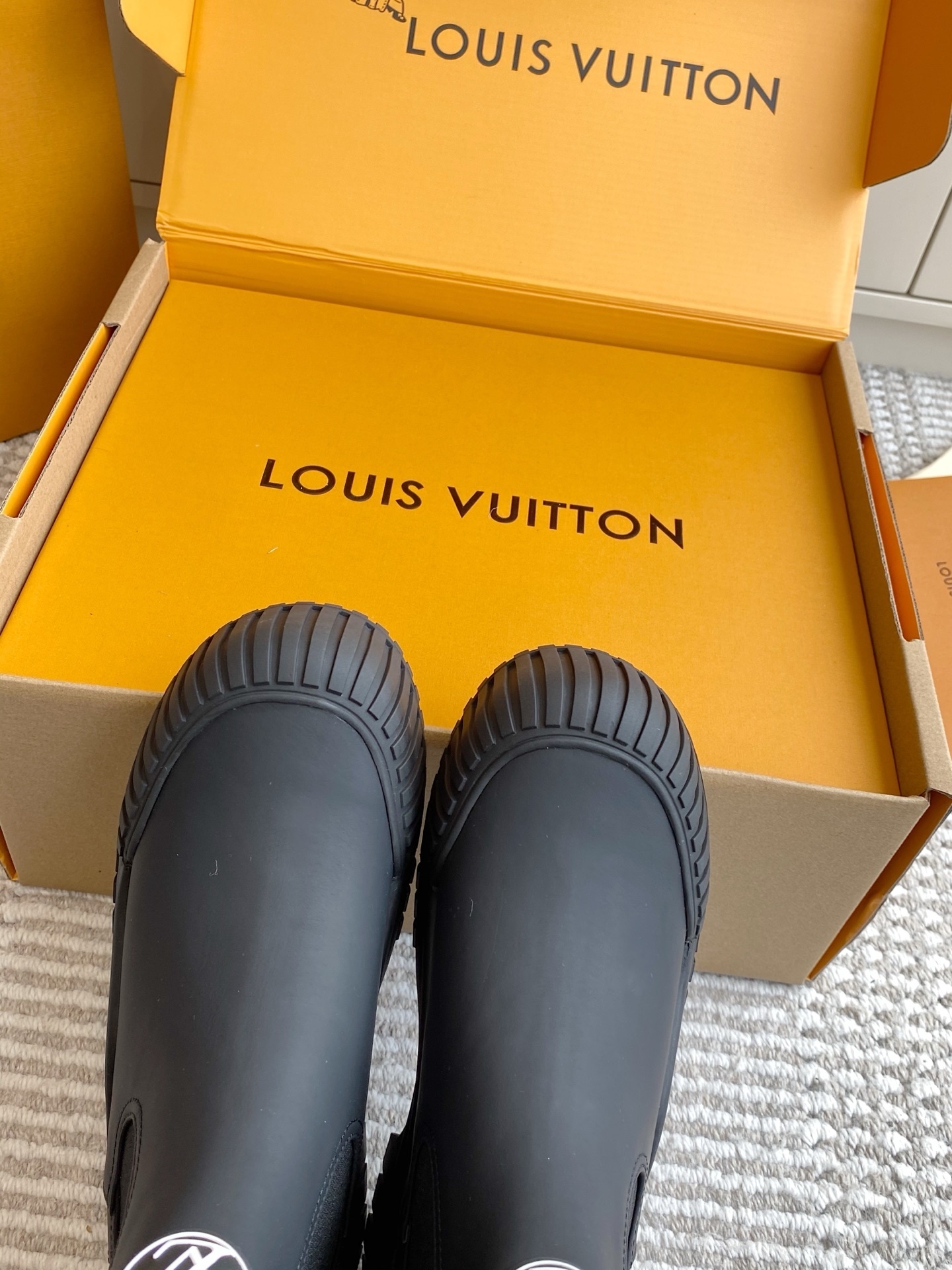 Louis Vuitton Black Rubber Ankle Rain Boots with Logo