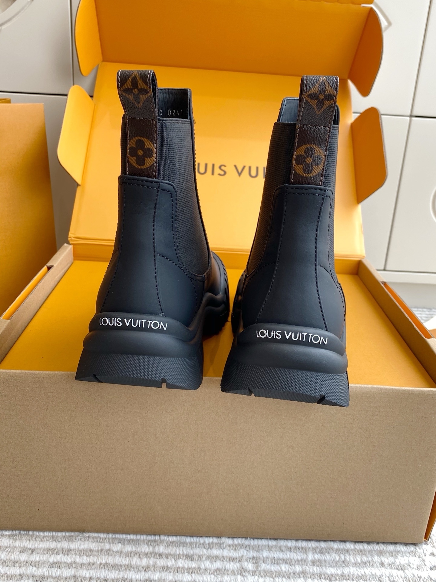 Louis Vuitton Black Rubber Ankle Rain Boots with Logo