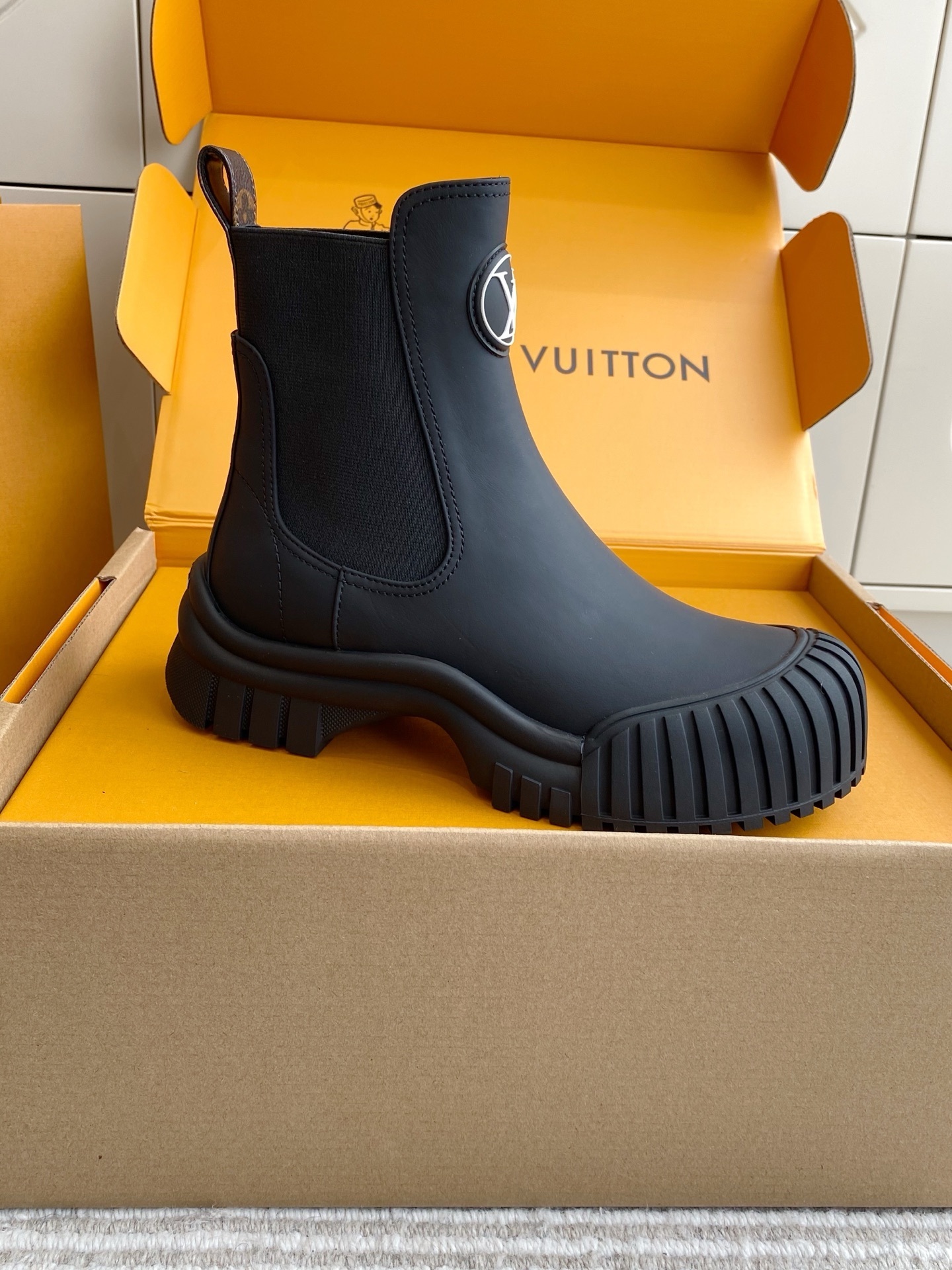 Louis Vuitton Black Rubber Ankle Rain Boots with Logo