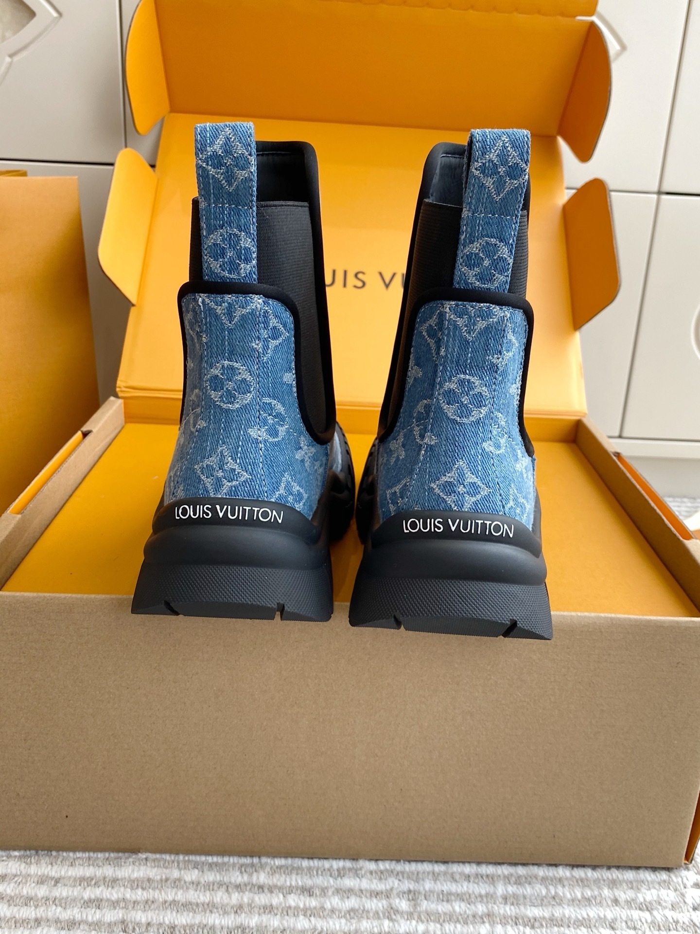 Louis Vuitton Blue Monogram Denim Ankle Boots - Luxury Rain Shoes