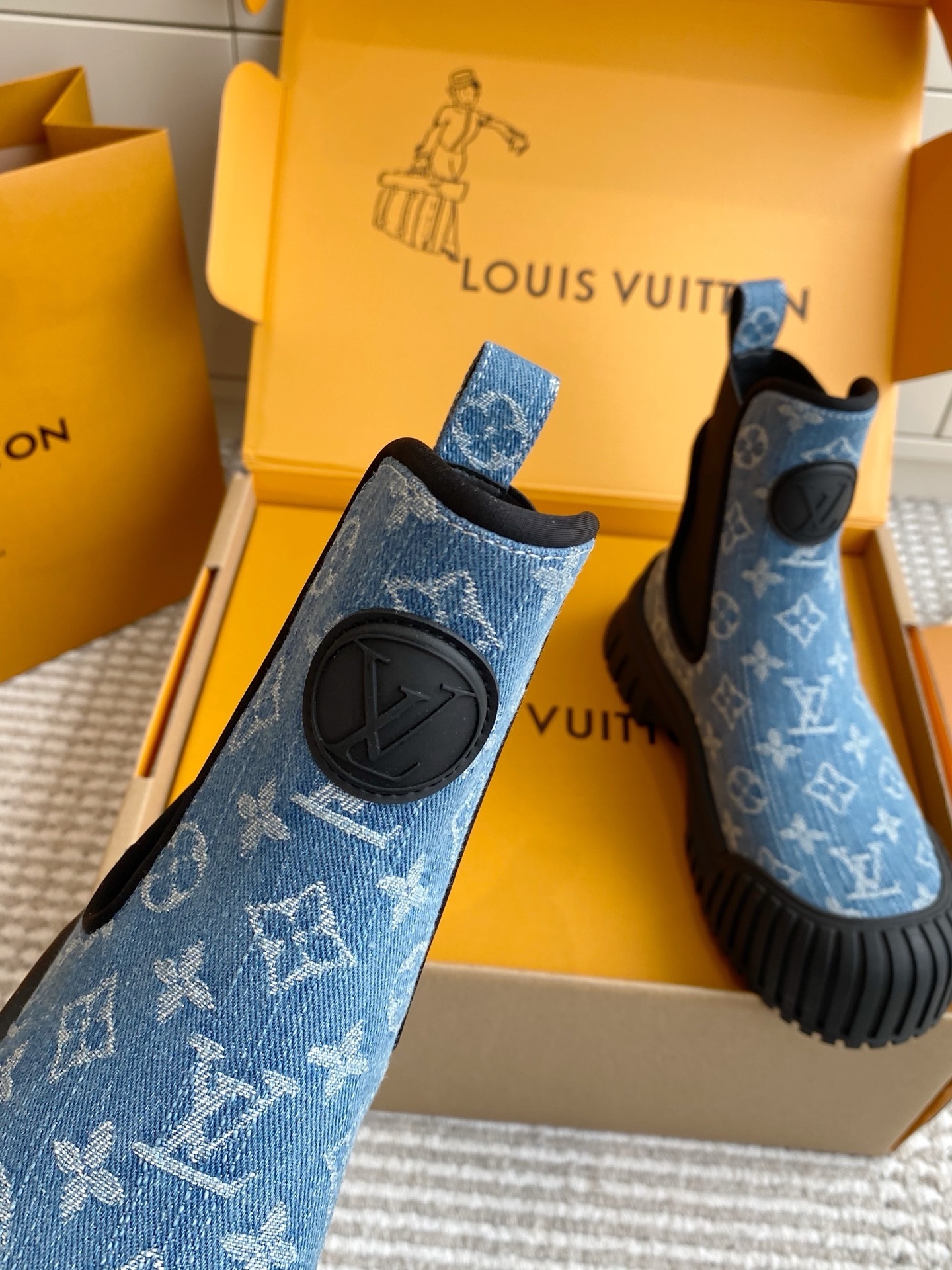 Louis Vuitton Blue Monogram Denim Ankle Boots - Luxury Rain Shoes