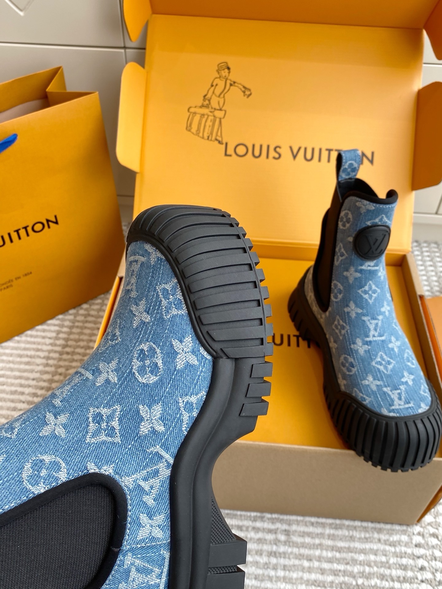 Louis Vuitton Blue Monogram Denim Ankle Boots - Luxury Rain Shoes