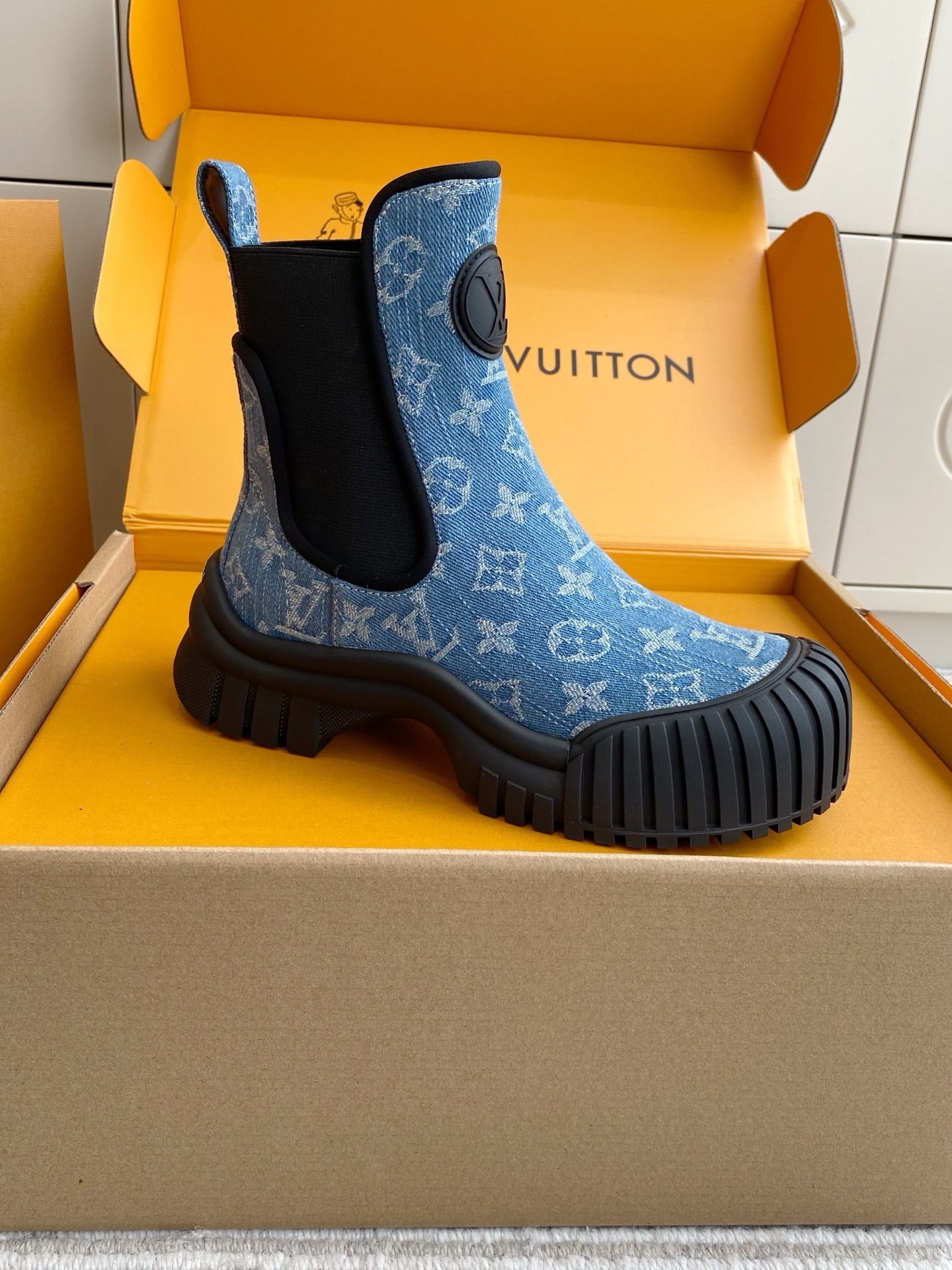 Louis Vuitton Blue Monogram Denim Ankle Boots - Luxury Rain Shoes