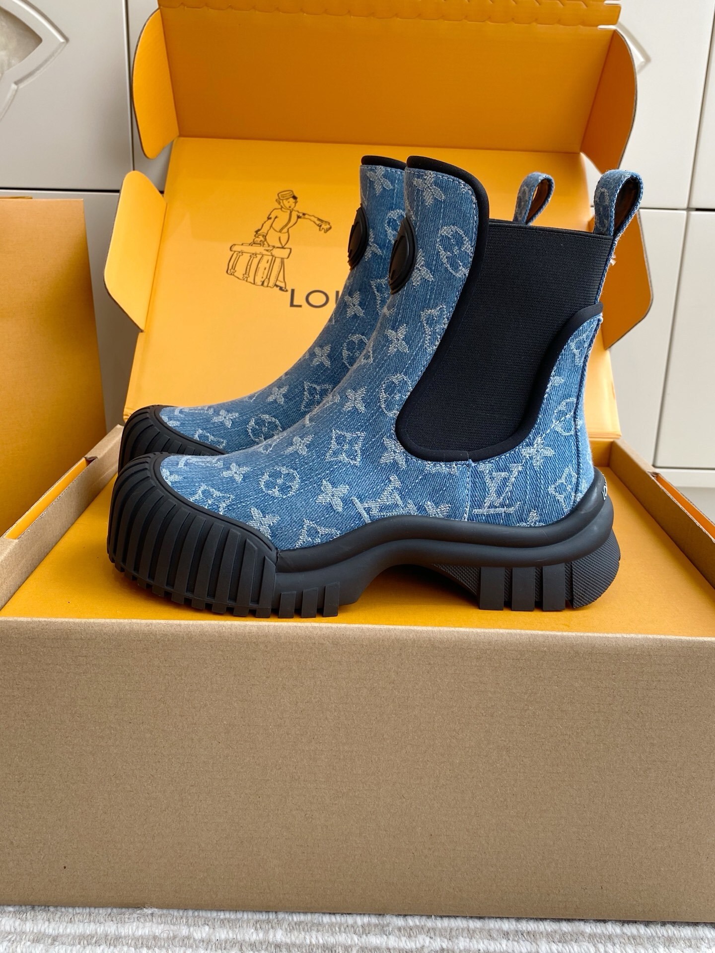 Louis Vuitton Blue Monogram Denim Ankle Boots - Luxury Rain Shoes