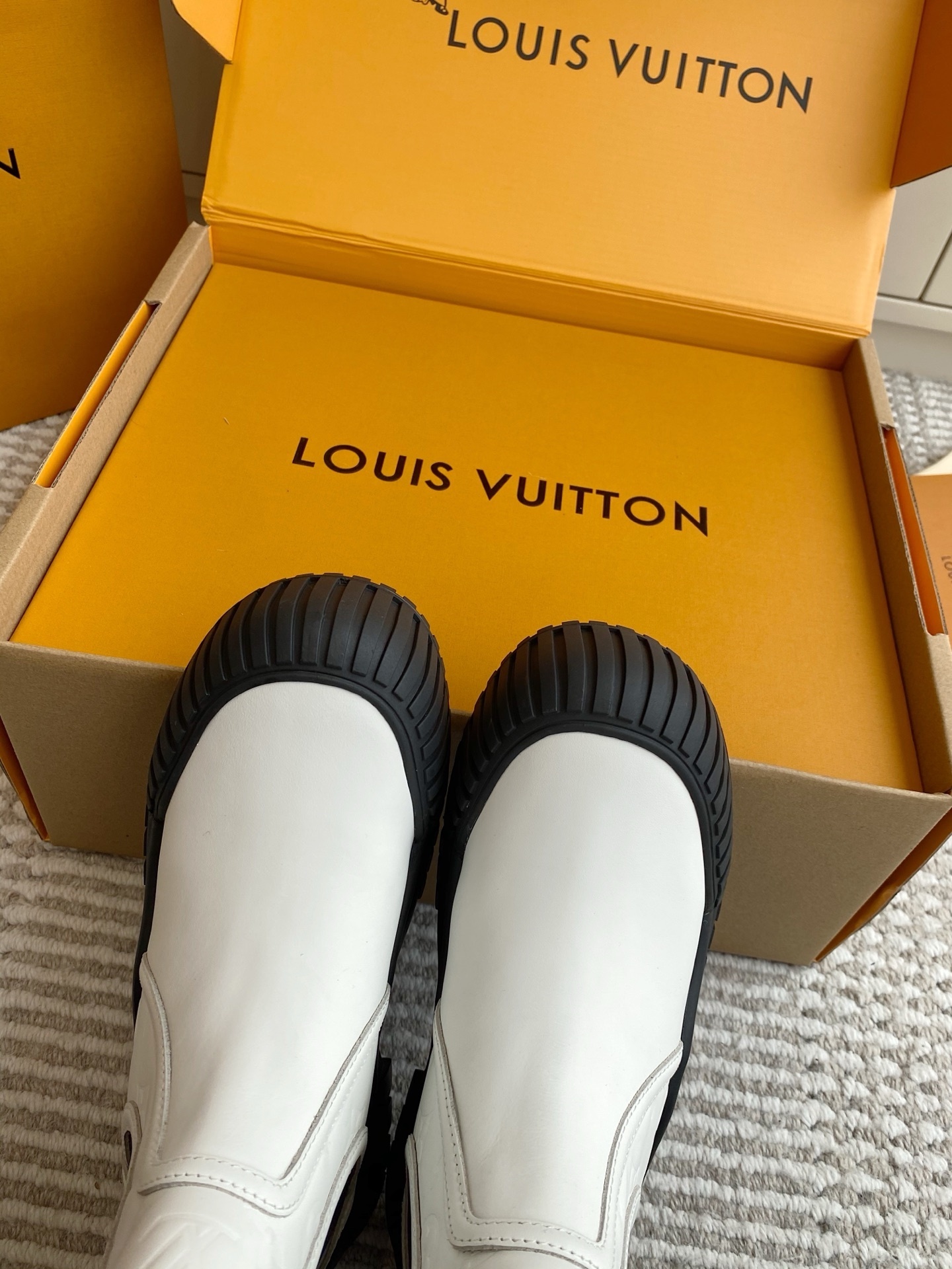Louis Vuitton White Leather Ankle Boots with Chunky Ribbed Sole
