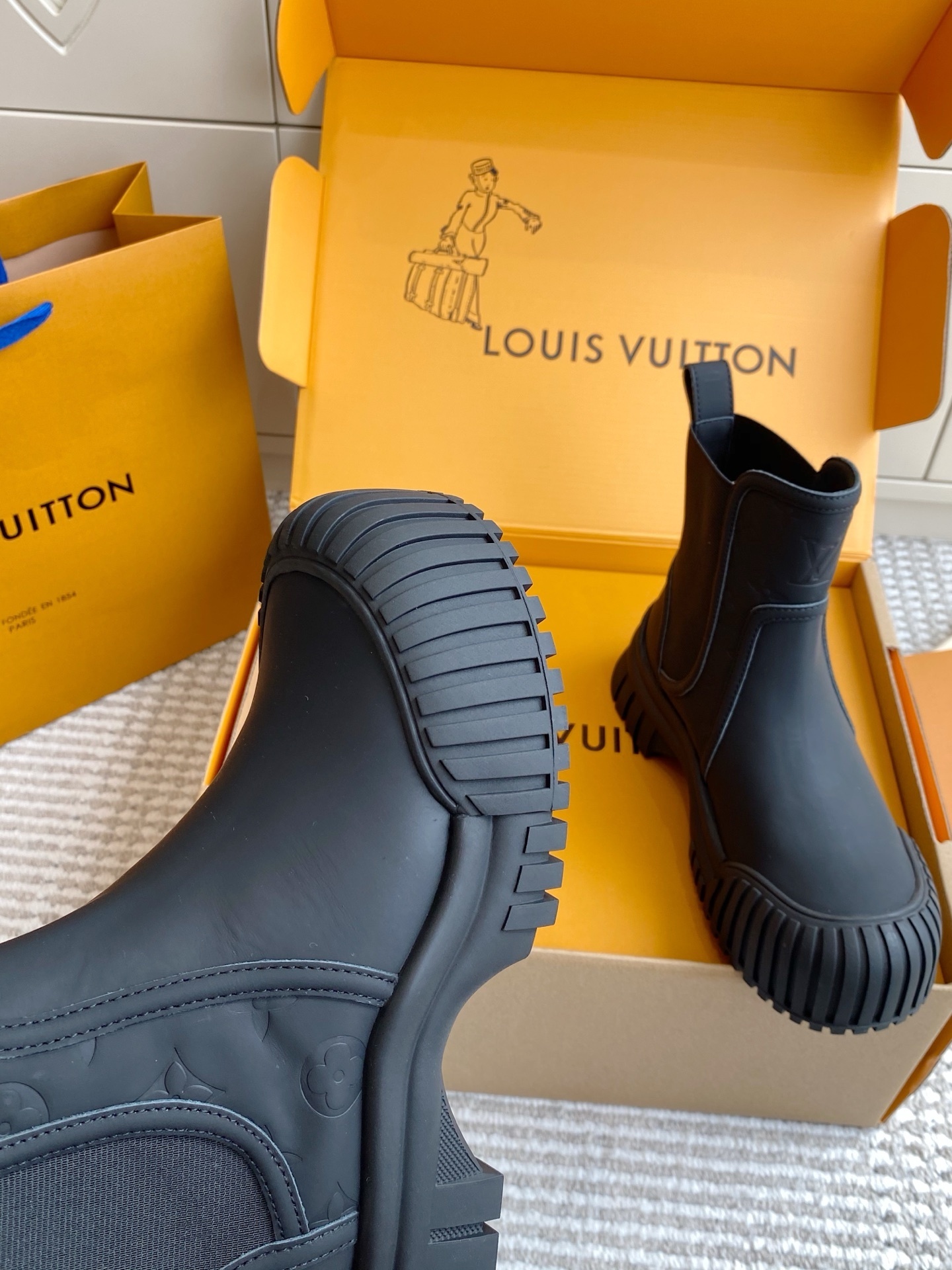 Louis Vuitton Territory Flat Half Boot Matte Black Monogram Rain Boots