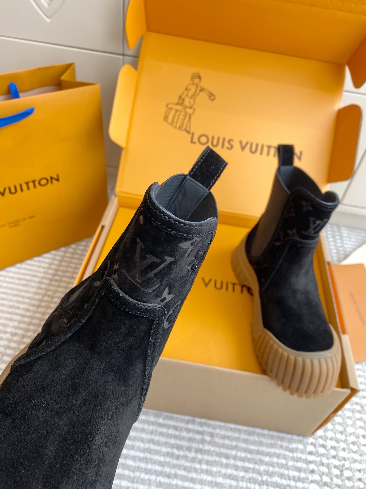 Louis Vuitton Ruby Flat Ankle Boots - Black Suede Luxury Footwear