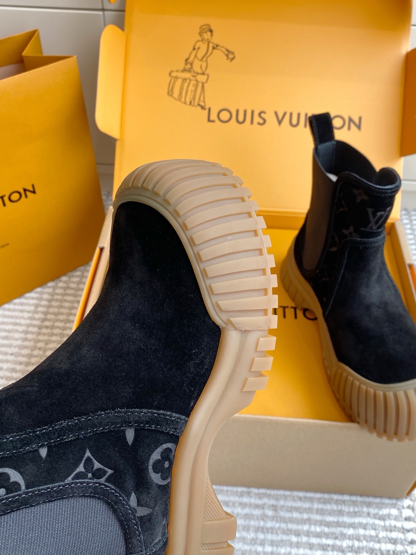 Louis Vuitton Ruby Flat Ankle Boots - Black Suede Luxury Footwear