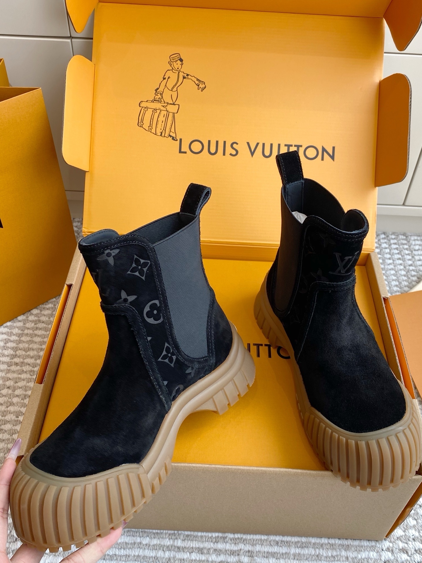 Louis Vuitton Ruby Flat Ankle Boots - Black Suede Luxury Footwear