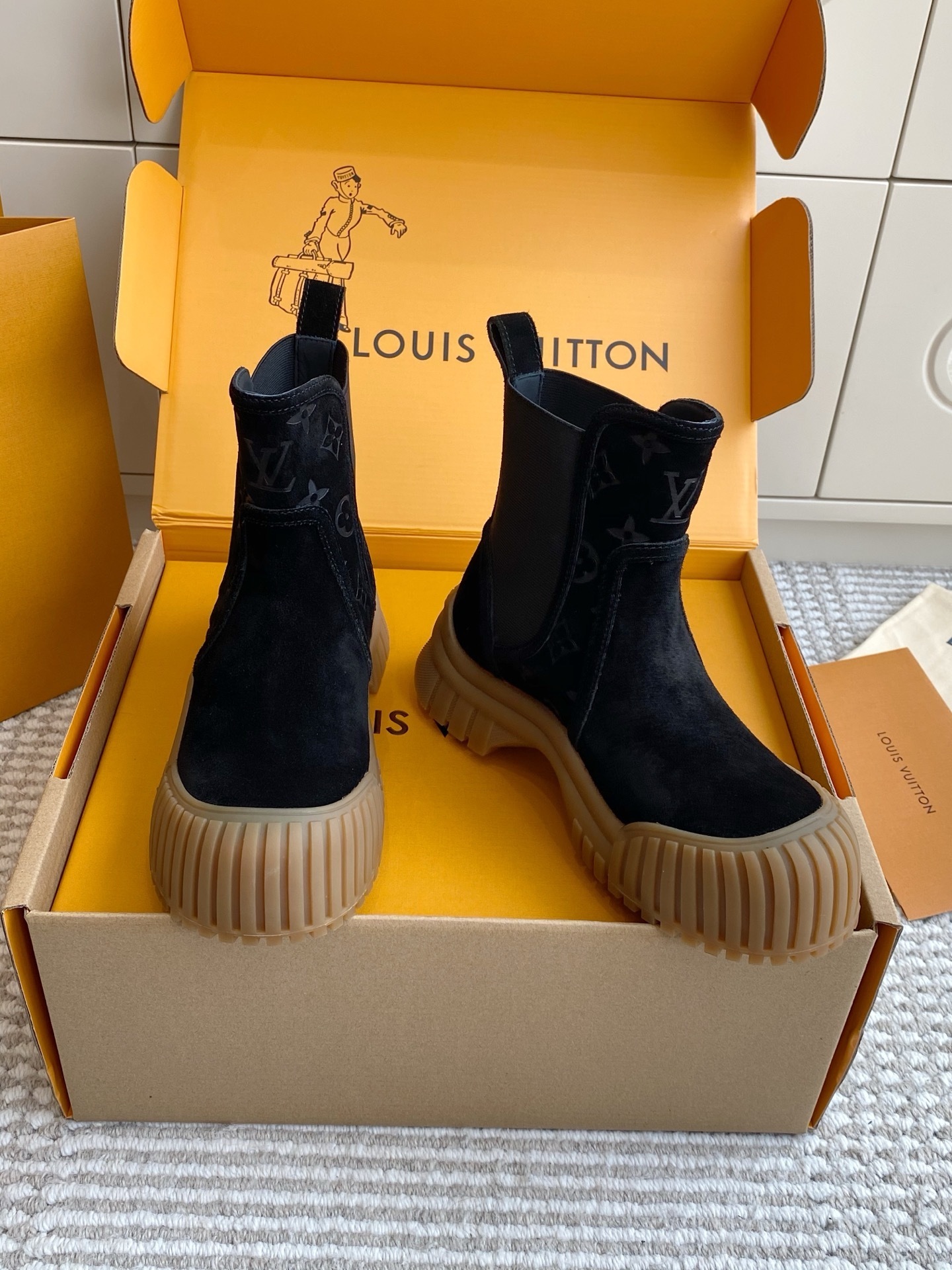 Louis Vuitton Ruby Flat Ankle Boots - Black Suede Luxury Footwear