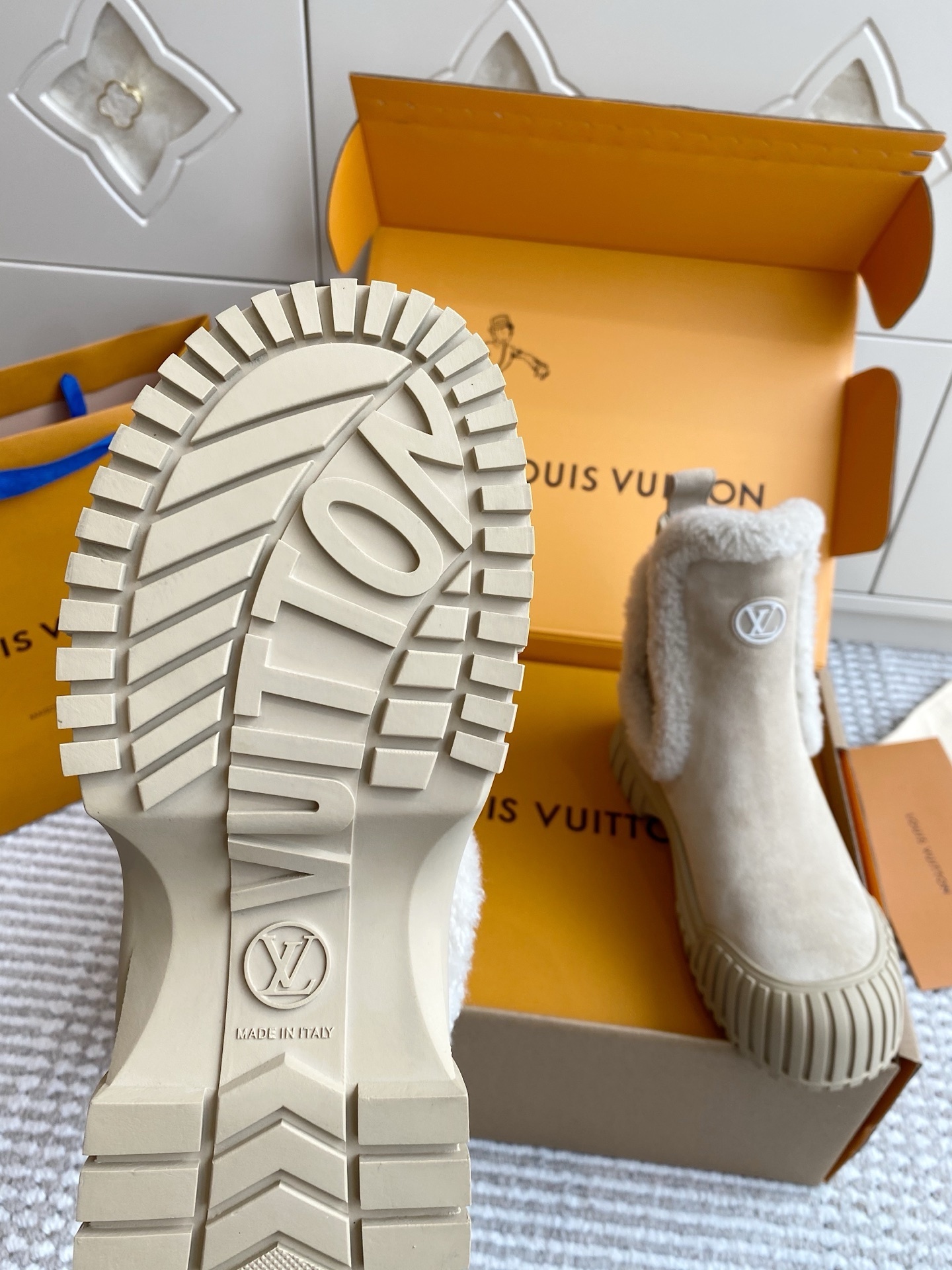 Louis Vuitton Aspen Platform Ankle Boots with Shearling Trim