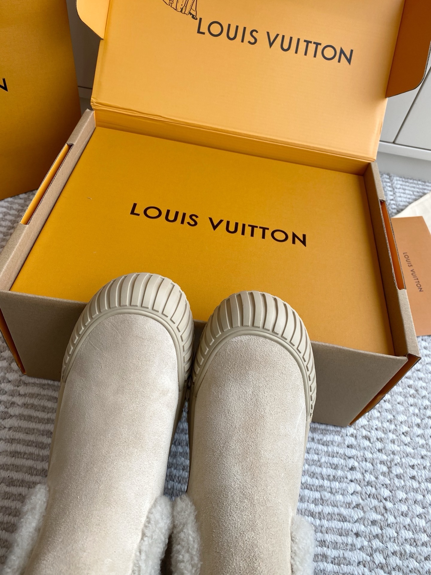 Louis Vuitton Aspen Platform Ankle Boots with Shearling Trim