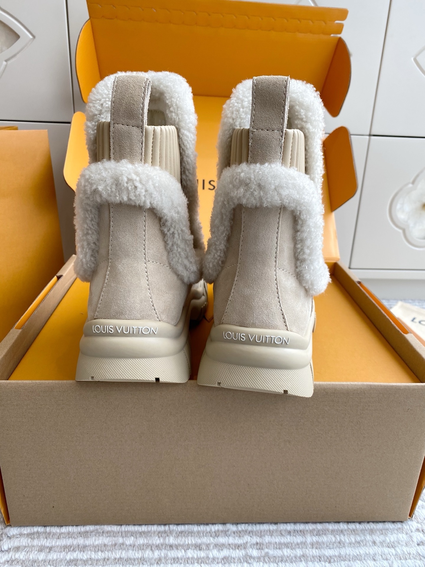 Louis Vuitton Aspen Platform Ankle Boots with Shearling Trim