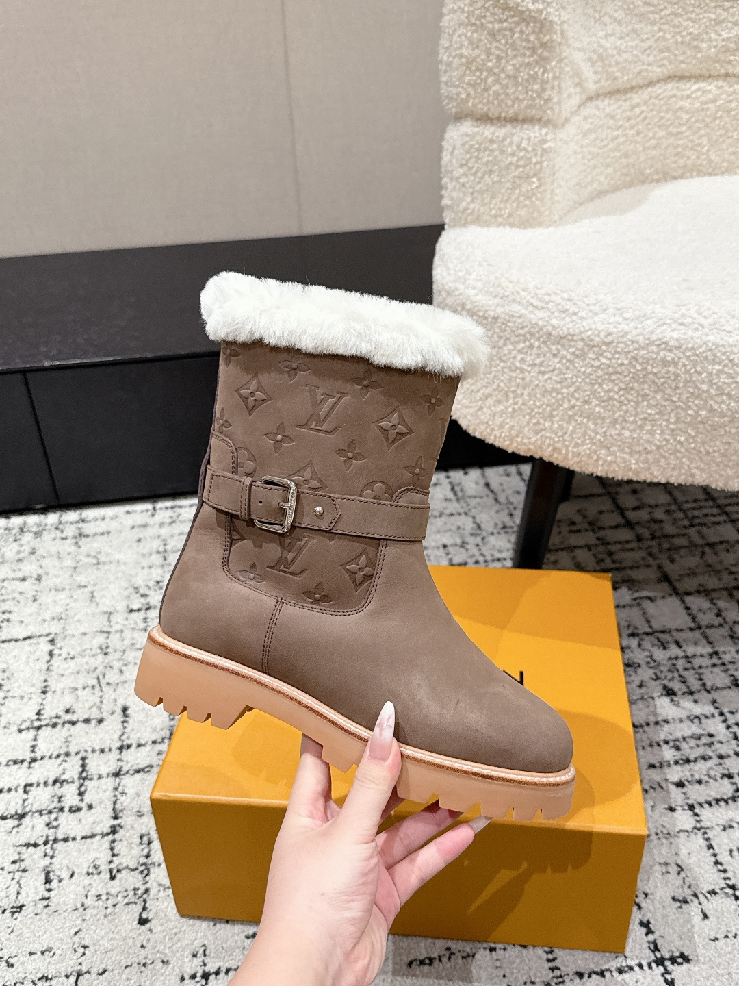 Louis Vuitton Monogram Shearling Winter Boots - Taupe Suede
