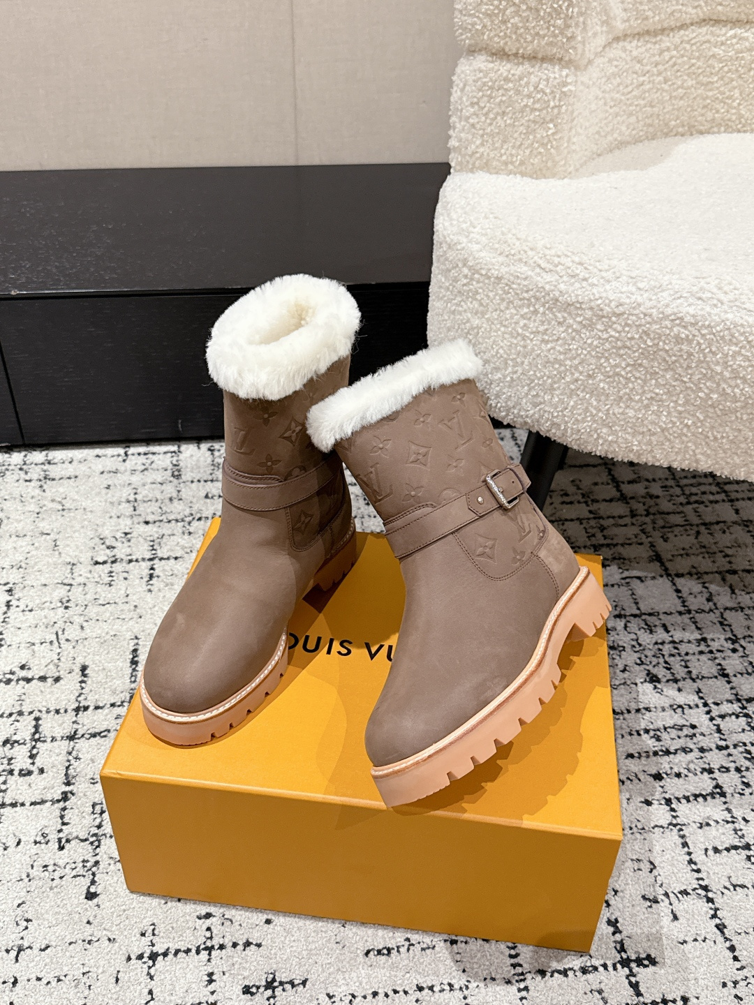 Louis Vuitton Monogram Shearling Winter Boots - Taupe Suede