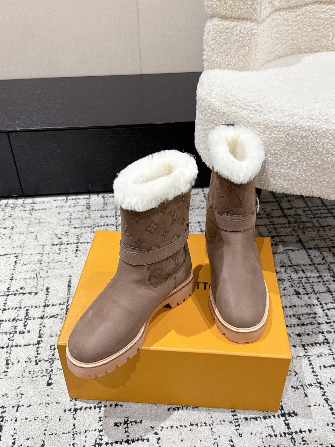 Louis Vuitton Monogram Shearling Winter Boots - Taupe Suede