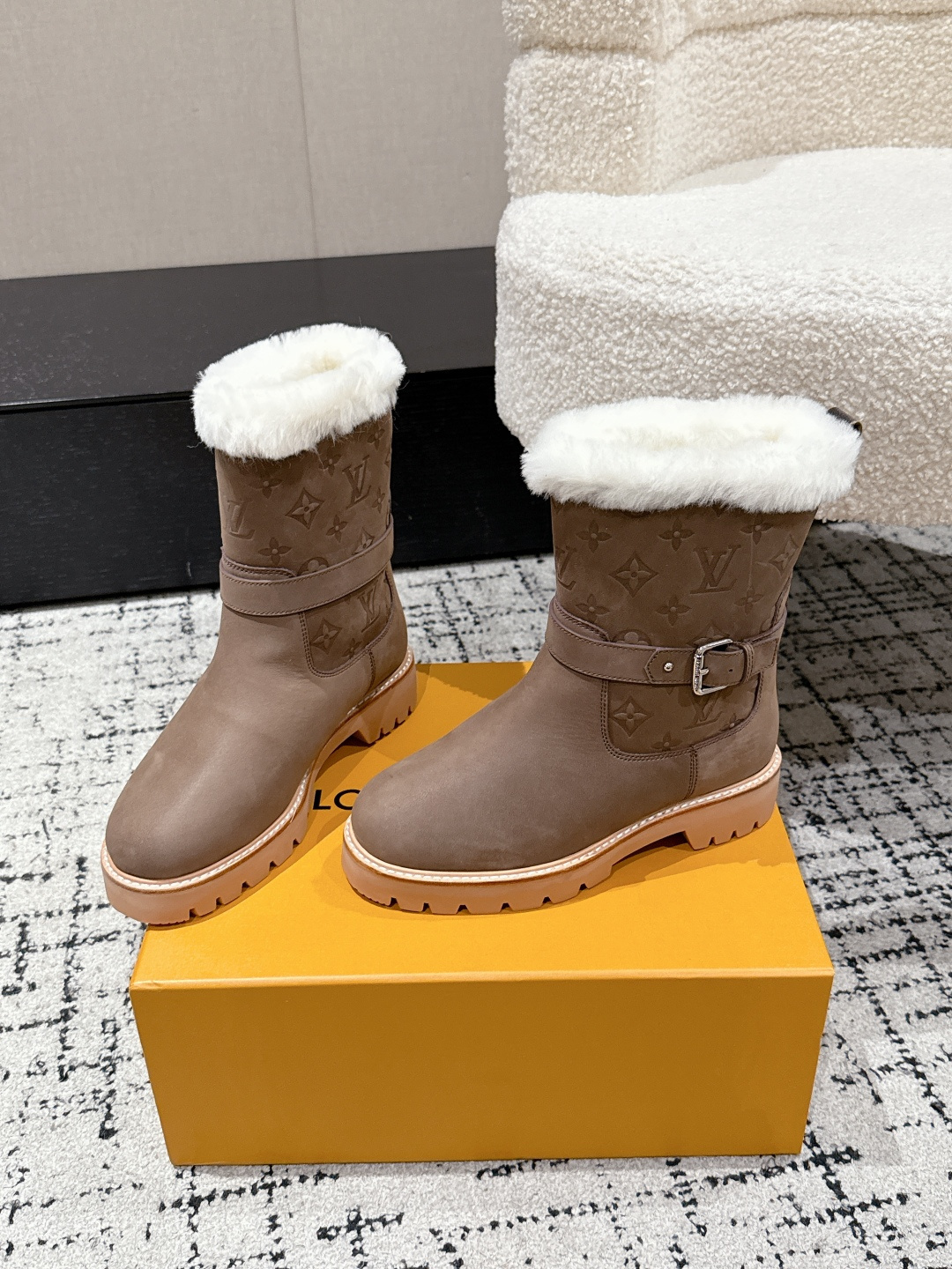 Louis Vuitton Monogram Shearling Winter Boots - Taupe Suede