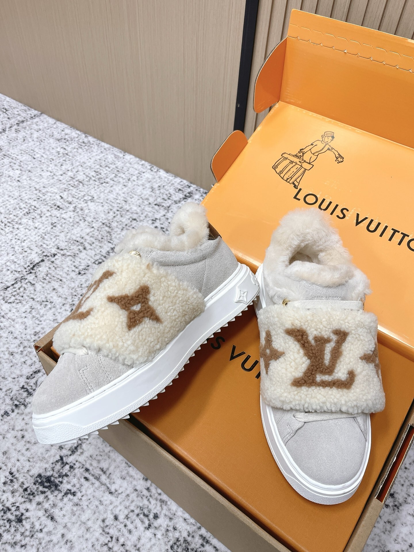 Louis Vuitton Monogram Shearling Sneakers - Luxury Winter Footwear