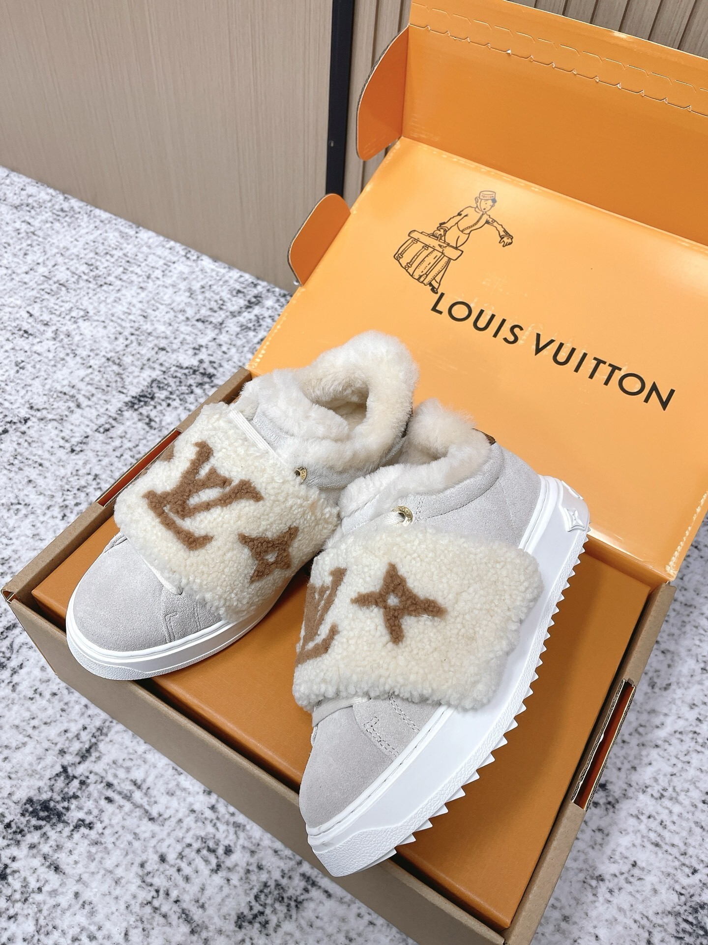 Louis Vuitton Monogram Shearling Sneakers - Luxury Winter Footwear