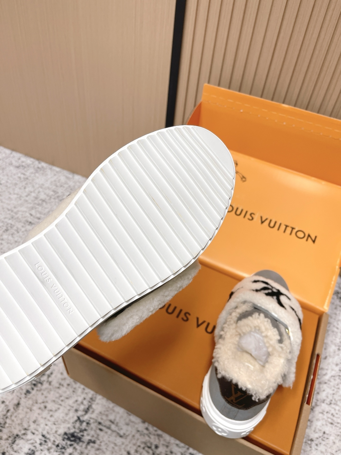 Louis Vuitton Stellar Sneaker Grey Suede with Monogram Shearling