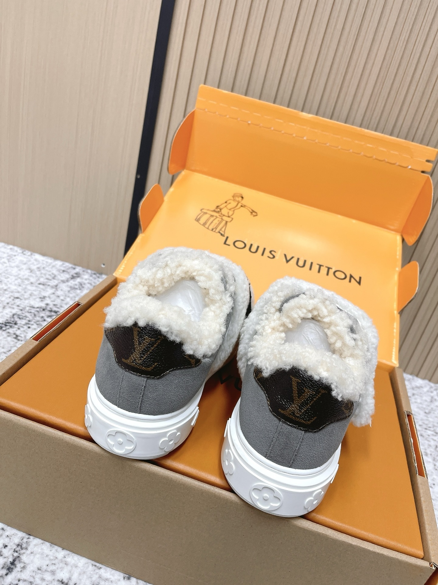 Louis Vuitton Stellar Sneaker Grey Suede with Monogram Shearling