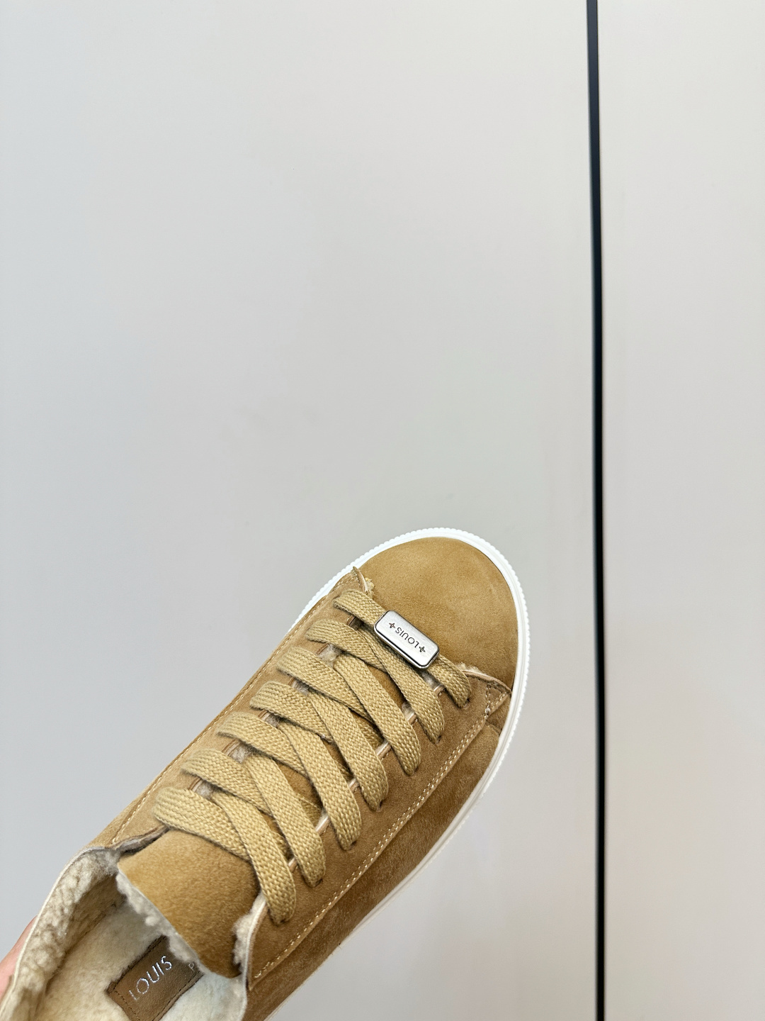 Louis Vuitton Shearling Lined Suede Sneakers - Tan Luxury Footwear