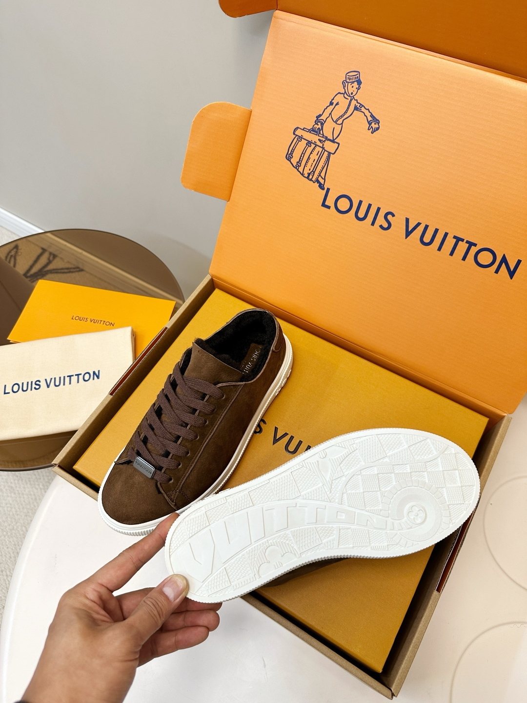 Louis Vuitton Brown Suede Shearling-Lined Sneakers