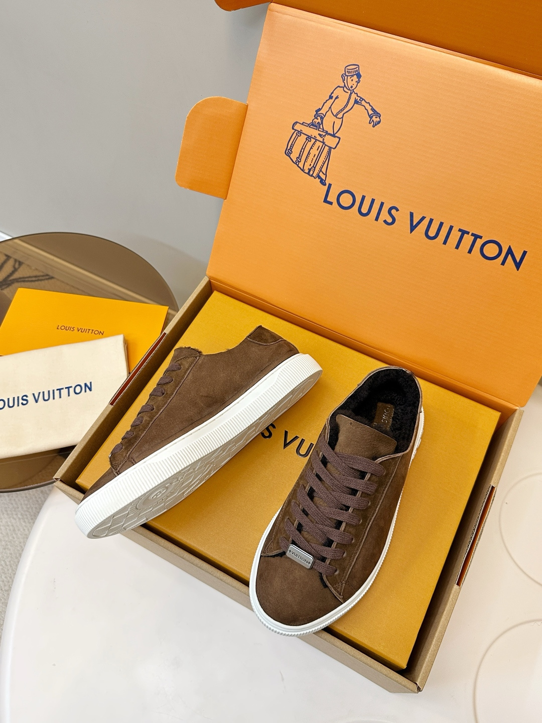 Louis Vuitton Brown Suede Shearling-Lined Sneakers