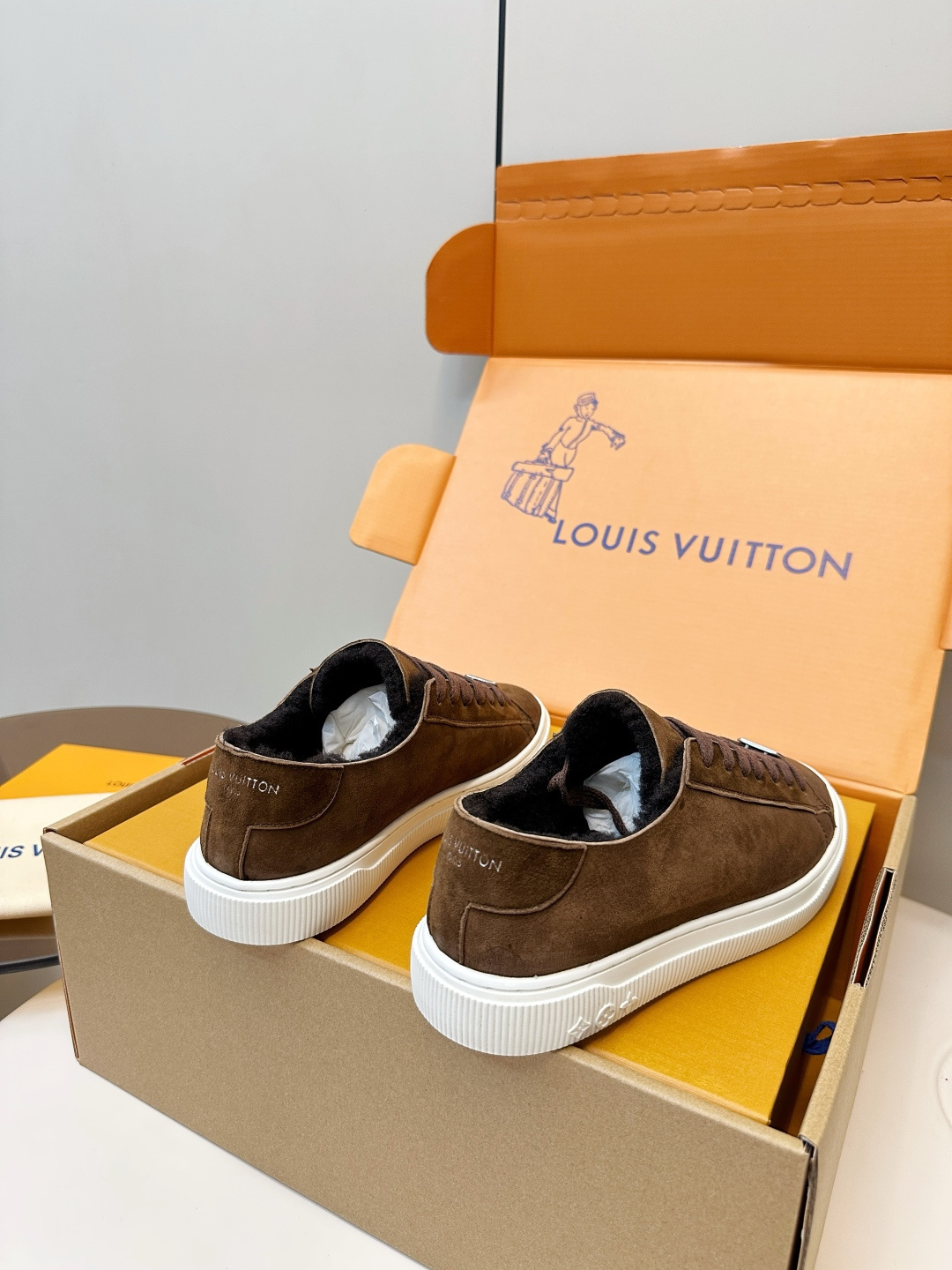 Louis Vuitton Brown Suede Shearling-Lined Sneakers