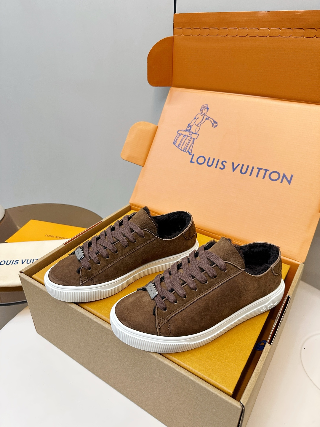 Louis Vuitton Brown Suede Shearling-Lined Sneakers