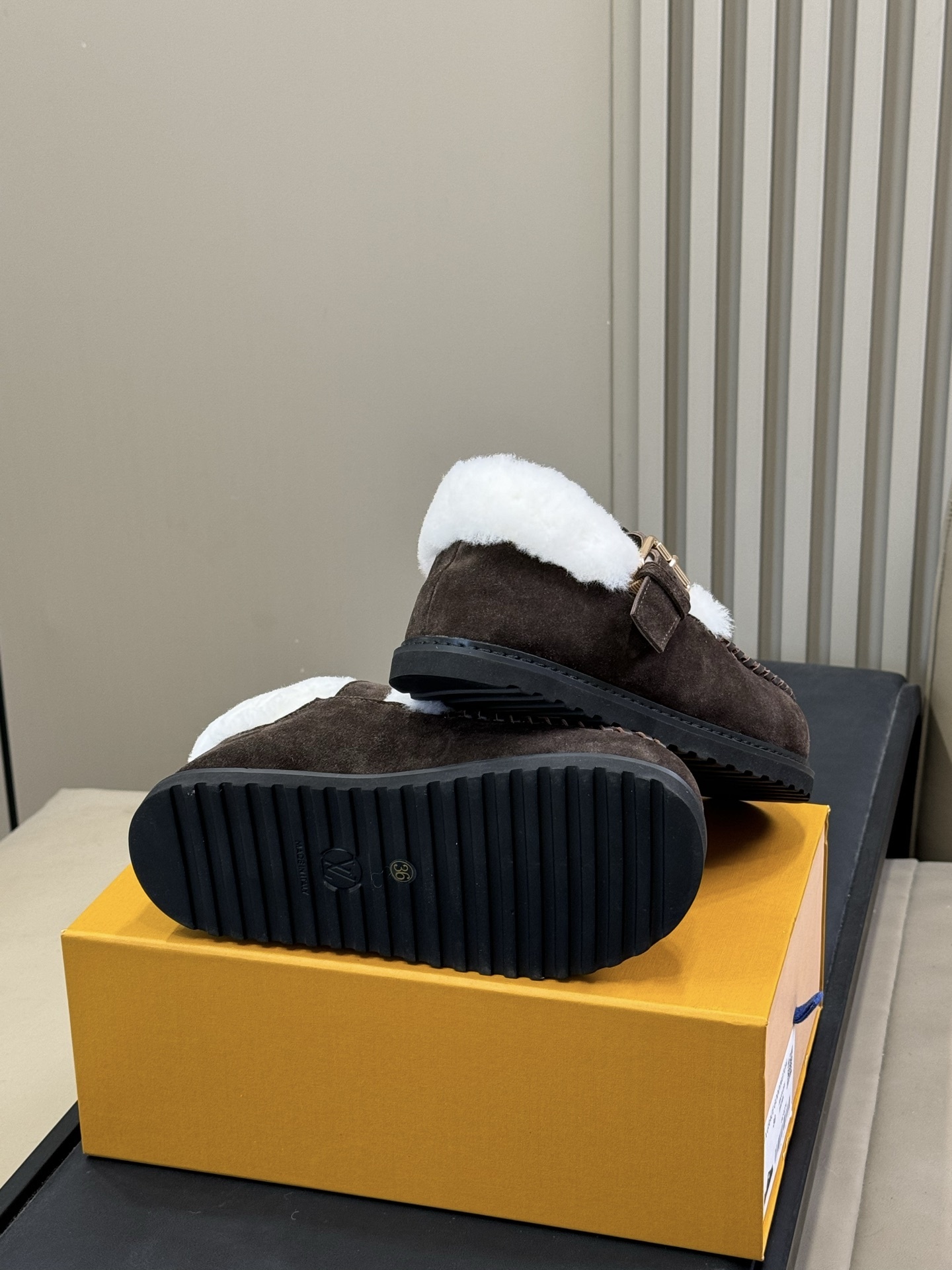 Luxury Brown Suede Fur-Lined Clogs with Star Monogram Embroidery